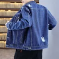 thumbnail image 5 of Chaquetas vaqueras para hombre, abrigo vaquero claro de otoño para hombre, roto con agujero, moda, precio bajo, una pieza, estilo vintage Y2k G coreano desgastado, 5 of 5