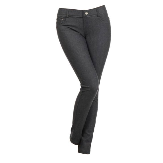 Herringbone Solid 5 Pocket Fashion Jeggins - Grey - Medium/Large