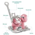 thumbnail image 6 of 4-in-1 Convertible Rocking Horse Balance Bike Ride On Toy with Push Handle, Backrest, Balance Board, 4 Wheels, Sound Button for Toddlers 1-3 -Pink, 6 of 15