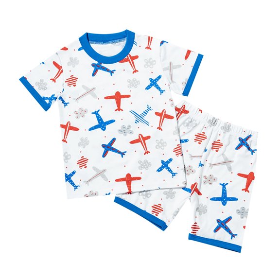 Hiijoy Toddler Boys Cotton Outfits Plane Print Short Sleeve T-Shirt Shorts Set, Sizes 2-8