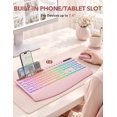 thumbnail image 5 of Wireless Keyboard and Mouse Combo, Rechargeable 4000mAh, RGB Backlit, Full Size Keyboard with Wrist Rest & Phone Holder, Quiet 2.4GHz Wireless, USB-A/C for Windows – Pink, 5 of 9