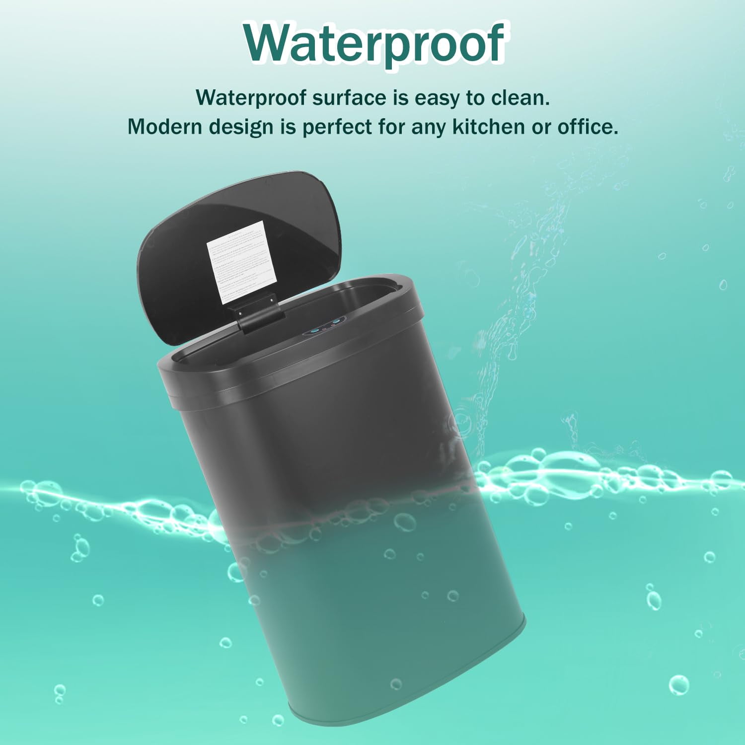 13-Gallon Kitchen Trash Can Black Stainless Steel Garbage Can Automatic Touch Free Garbage Bin Motion Sensor Trash Can with Lid Metal Waste Bin for Living Room, Kitchen, Bathroom, Office