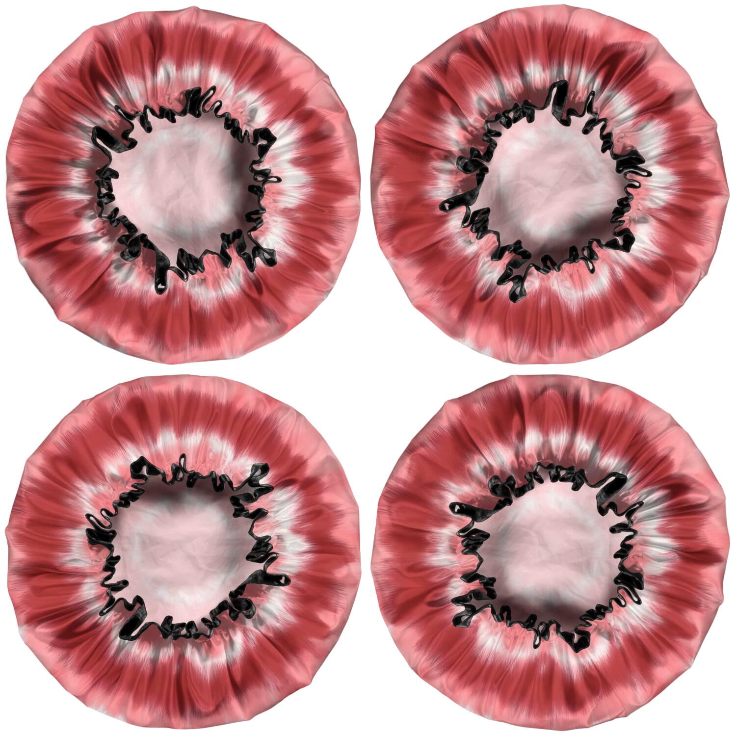 Shower Caps,Red White Tie Dye Mandala Pattern Waterproof Shower Cap for Women 4 Pieces,Double Reusable Hair Cover for Shower PEVA Elastic Stretch Hem