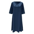 thumbnail image 4 of Women Fashion Solid Round Neck Pocket Quarter Sleeve Casual Loose Long Dress Womens Casual Summer Dress Long Sleeve Dresses Casual for Women Dress Ruffles Women Womens Long Dresses Woman Maxi Dresses, 4 of 4