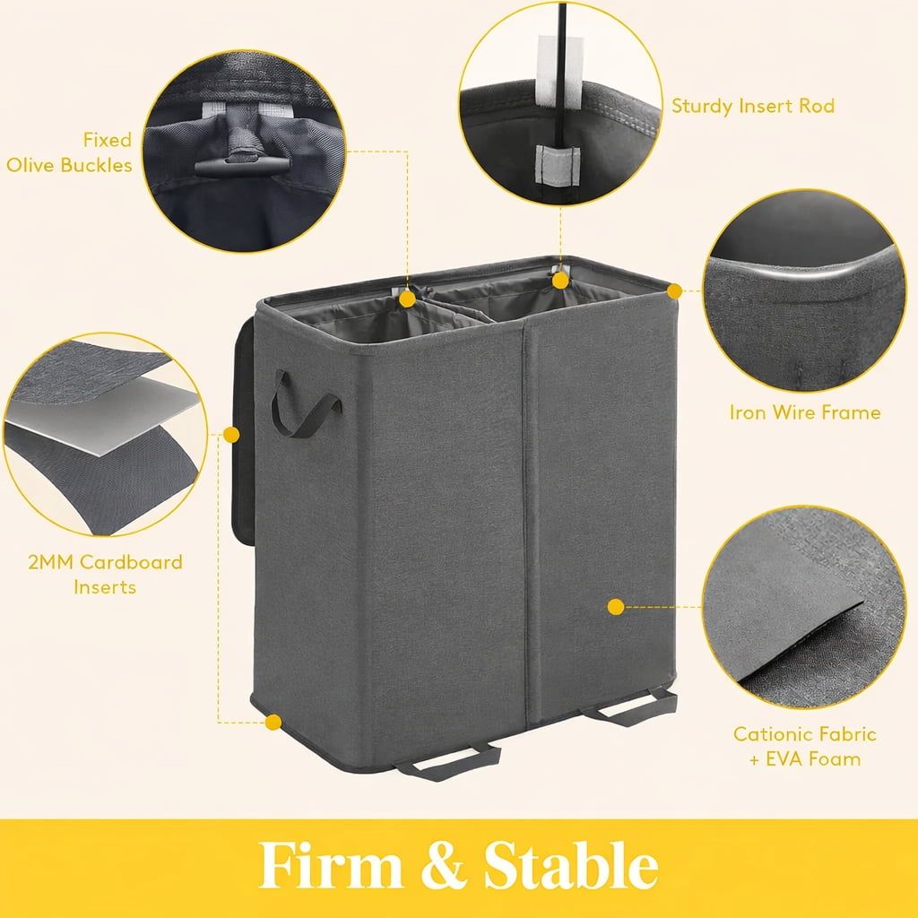 Norcho Double Laundry Hamper with Lid and Removable Bags, Large Collapsible 2-Divider Laundry Basket with Handles, 136L, Black
