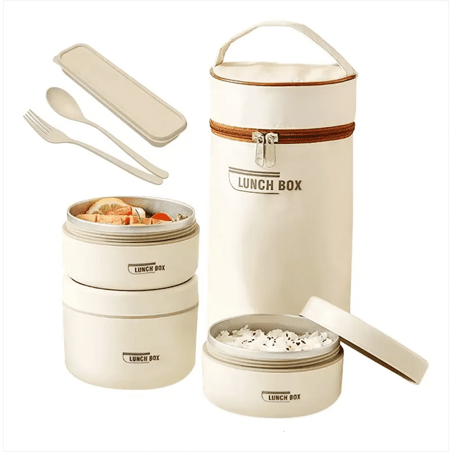 Lonchera Portátil Acero Inoxidable 3 Piezas 1480ml Xtellar beige
