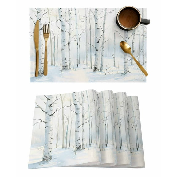 Christmas Tree Placemats Set of 6, White Xmas Snowflake Watercolor Placemats for Dining Table, Place Mats for Kitchen Tabletop, Waterproof Wipeable Dining Table Mats Set