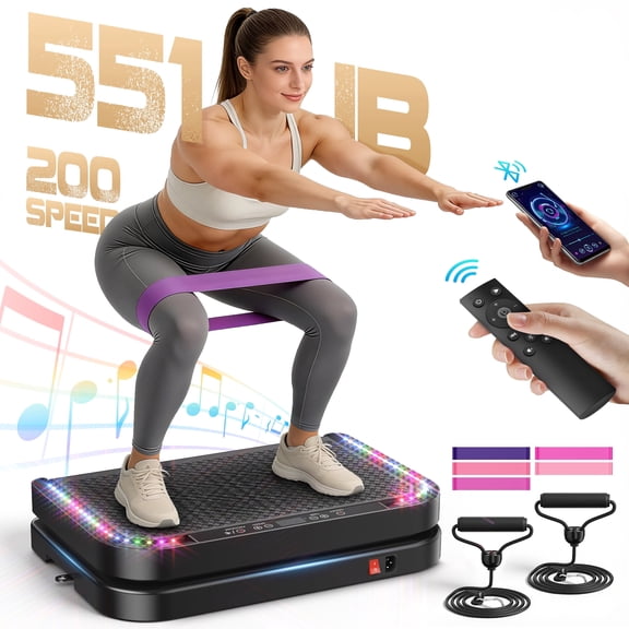 RELOIVE Vibration Plate Exercise Machine,200 Levels Full Body Workout Vibrating Plate for Body Toning & Weight Management, 551Lbs Capacity Shake Platform with Resistance Bands Bluetooth for Women Men