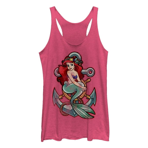 Women's The Little Mermaid Ariel Vintage Anchor Racerback Tank Top Pink Heather Large