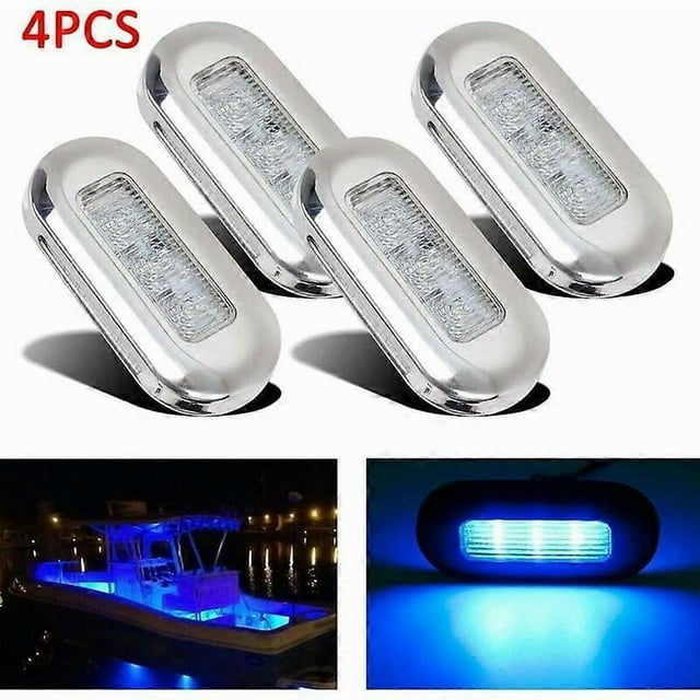 4PCS Boat Marine Grade 12V Large Waterproof Cool Blue LED Courtesy Lights Stair Deck RUIOIU
