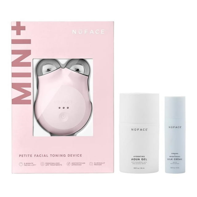 Kit de dispositivo facial de microcorriente NuFACE MINI+ - Dispositivo para esculpir la cara y tensar la piel aprobado por la FDA para levantar y tonificar el contorno + crema de seda activadora de ge