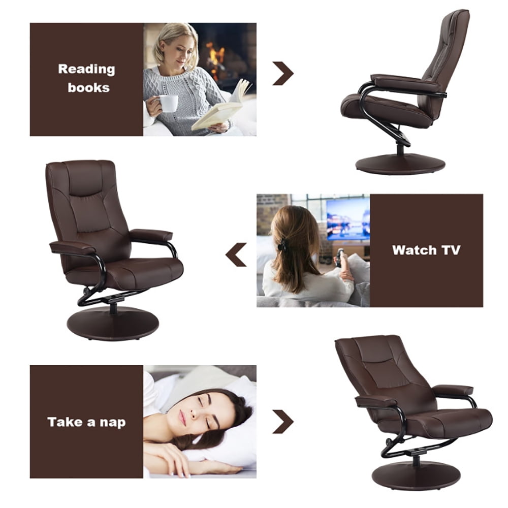 Finihen Swivel Recliner Chair, Swivel Lounge Chair Recliner with Ottoman, for Living Room, Bedroom, Brown