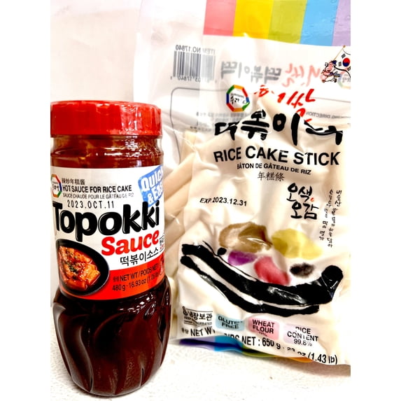 Topokki Package 6-8 servings | Surasang | Topokki sauce 1.05 lb & Rice Cake Sticks 1.43 lb | Set of 2 items| Express Shipping
