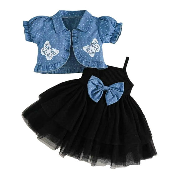 Hienoo Infant Girls Outfits Butterfly Print Ruffle Short Sleeve Coat Tutu Dress Set, Sizes 12-18M