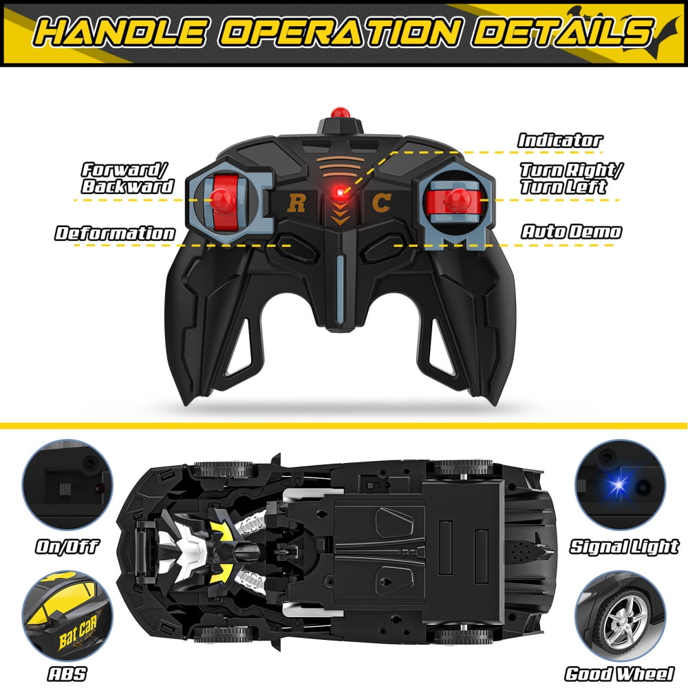 Wupuaait 2.4Ghz Transform Rc Cars 1:18 Scale Remote Control Car Transforming Robot, One-Button Deformation 360° Rotation Car Toy Gifts for Boys 3-12, Bat