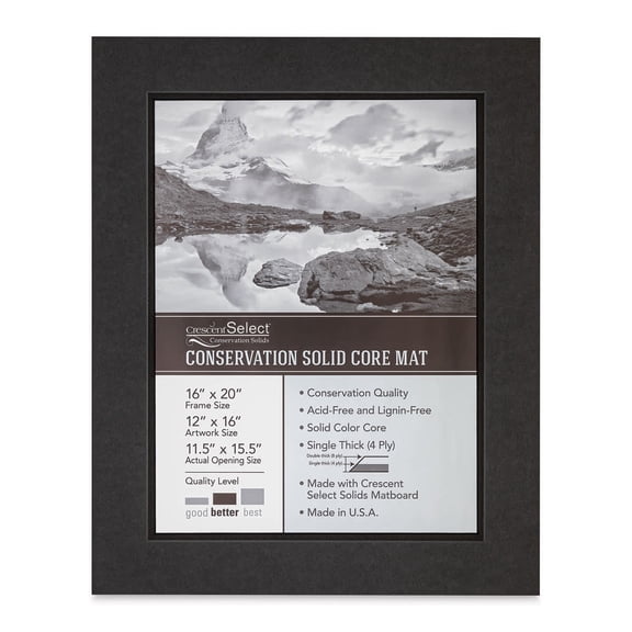 Crescent Select Conservation Solids Pre-Cut Double Mat - Dark Gray/Deep Black, 4 ply, 16" x 20"