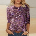 thumbnail image 2 of PMVFHDE Womens Tops Quarter Sleeve Crewneck Loose Fit Sequin Casual Print T-Shirt, 2 of 5