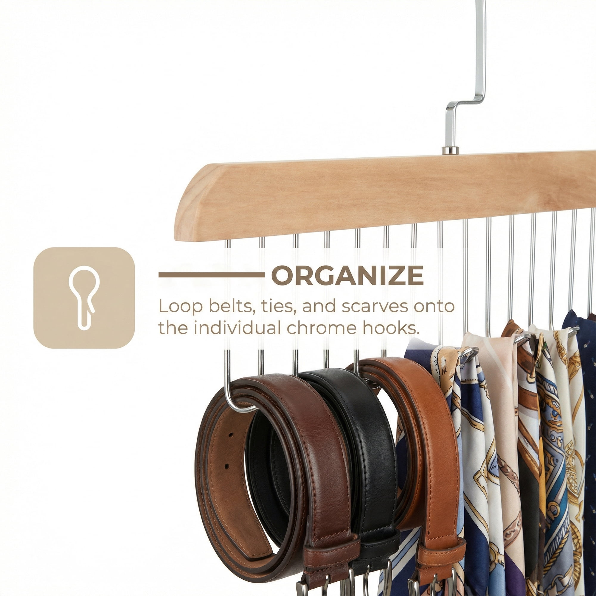 Unique Bargains 2Pcs Wood Tank Top Hanger With 8 Hooks Natural