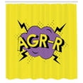 thumbnail image 3 of AGR-R Shower Curtain, Comic Book Style Expressive Lettering on Dotted Backdrop and Lightning Motifs, Fabric Bathroom Set with Hooks, 69W X 70L Inches, Purple and Yellow, by Ambesonne, 3 of 3