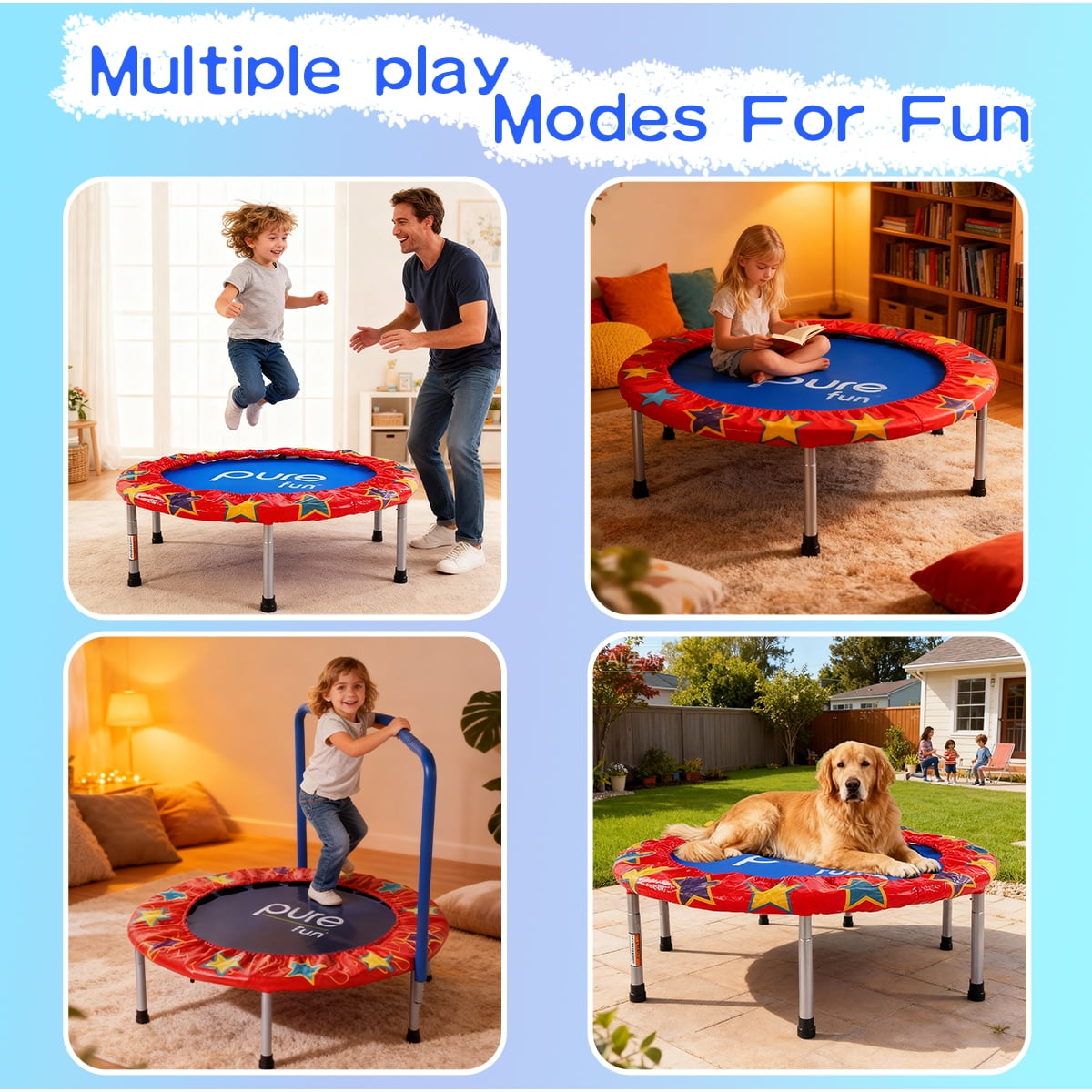 36-Inch Round Mini Trampoline for Kids – Indoor Bounce Playmat with N-Shaped Handle, Steel Frame & PVC Cover – Safe Exercise for Toddlers (Colorful)
