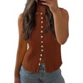 thumbnail image 5 of Slim Fit Women Sleeveless Button Down Knit Tank Tops, 5 of 7