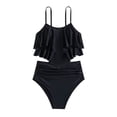 thumbnail image 4 of YDFCWXW Girls Swimsuit 2 Piece Bikini Set Tiered Ruffled Bathing Suit Adjustable Straps Girls' Swimwear (Black, 12-13 Years), 4 of 5
