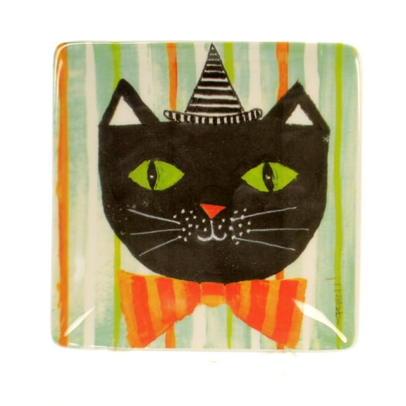 Tabletop Bowtie Cat Plate Ceramic Halloween Rtf18111