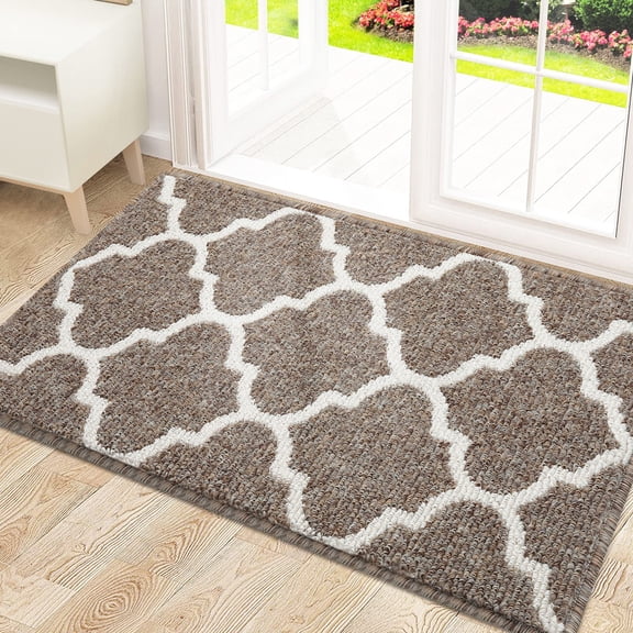 Buganda Indoor Door Mat, 20"x 32", Non Slip Low-Profile Entrance Rug Front Inside Doormats Dirt Trapper Entry Door Rugs for Entryway, Brown Trellis