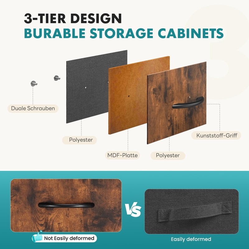Kelno 9 Drawer Fabric Dresser Storage Tower Chest Organizer with Wood Top Steel Frame, Rustic Brown