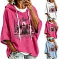 thumbnail image 3 of Arlun Women's Cancer Halloween Witch Print Hoodies in October We Wear Pink Hooded Sweatshirts Fall Oversized 3/4 Sleeve Loose Drop Shoulder Drawstring Pullover Top, 3 of 6