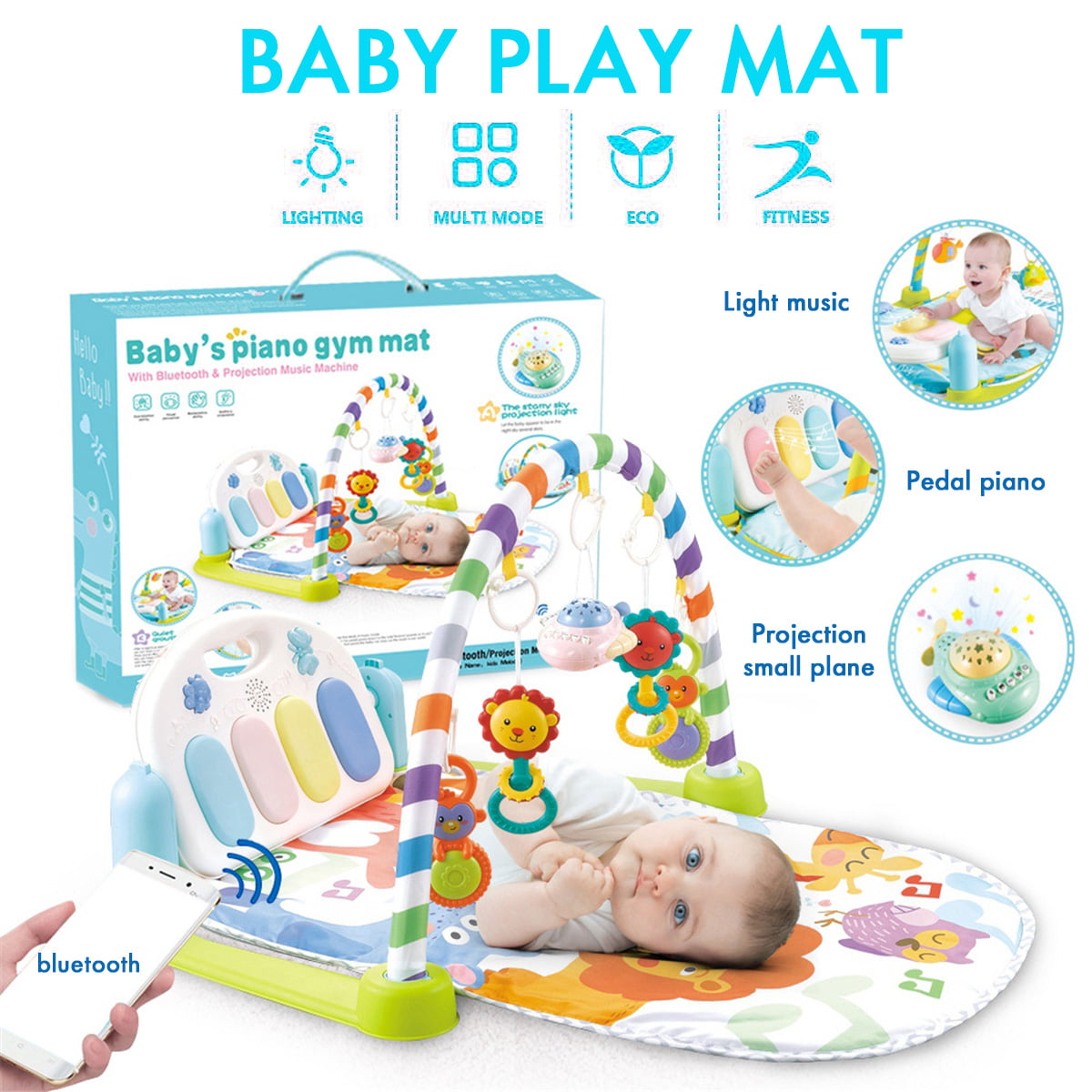 Newborn aniceday Baby Play Mat With Piano Fun Kick And Play Piano Gym Comfortable Baby Gyms And Activity Play Mat Soft Activity Gym Toys For Infants Girls And Boys Age 0+ 