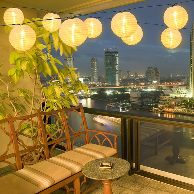 Decorative String Lights 10 LED White Nylon Lantern Outdoor Waterproof String Lights Hanging Lanterns for Patio Wedding Party Indoor Outdoor Decor