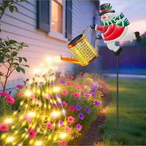 Solar Christmas Snowman Ground Light - Warm White Watering Can Resin Lamp, Outdoor Garden Patio Grass Ambiance Decor for Holiday Festivities, A