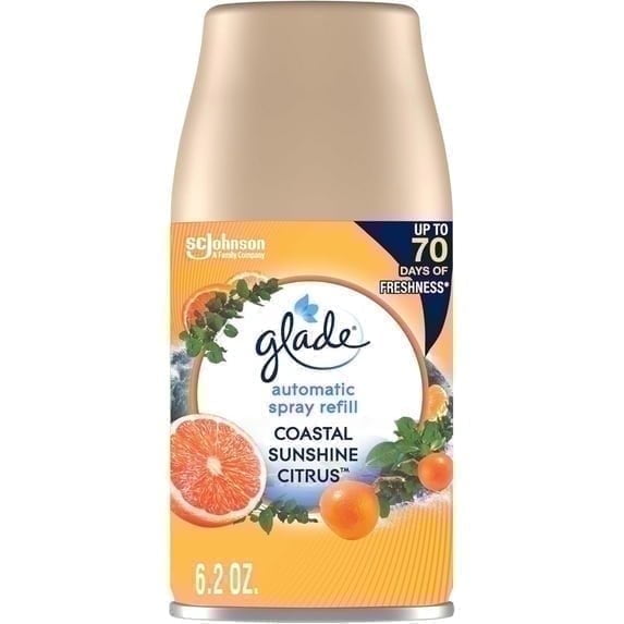 Glade Automatic Spray Refills, Air Freshener, Infused with Essential Oils, Coastal Sunshine Citrus, 6.2 oz
