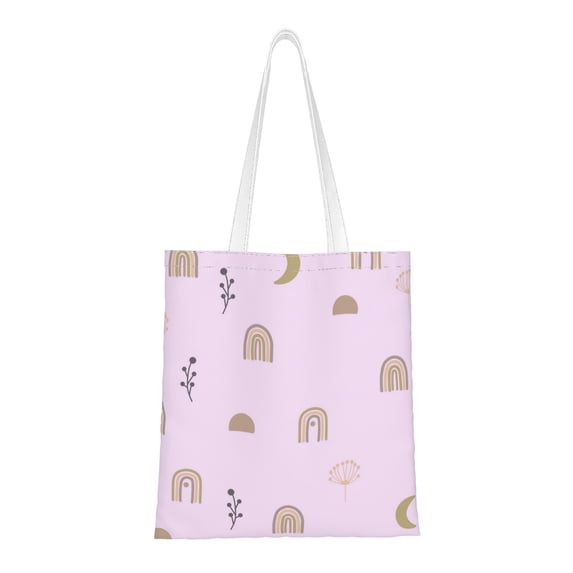 DouZhe Reusable Grocery Bags, Boho Plants Rainbow Lightweight Polyester Canvas Cloth Tote Bag for Travle Gym Shopping School, 15" x 16"