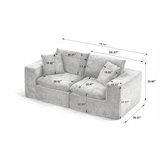 Leather Sectionals, Modern Chenille sofa, freely combinable, comfortable to sit on, suitable for modern living room furniture in homes, apartments, and offices, White Fabric Sectionals