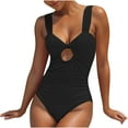 thumbnail image 2 of Traje de baño de una pieza para mujer, conjuntos de bikini para mujer, trajes de baño sin mangas extragrandes de color liso, bikini con cuello, escote en V, traje de baño sin mangas para mujer, 2 of 7