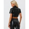 thumbnail image 4 of Unique Bargains Women's Pu Leather Short Sleeve Button Down Crop Top Shirt Blouse XS Black, 4 of 6