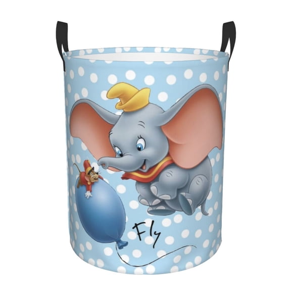 Dumbo Laundry Basket Foldable Circular Dirty Clothes Toys Storage Organizer Bin Basket with Handles, Round Hamper For Bedroom Livingroom Bathroom