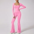 thumbnail image 2 of Lenpel Jumpsuit for Women Long Sleeve Square Neck Slim Flare Leg Workout Yoga Rompers Bell Bottom Bodysuits, 2 of 7
