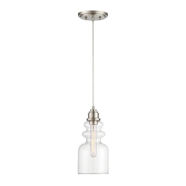 Meridian M70018BN 1 Light Mini Pendant - Clear Glass Shade with Brushed Nickel