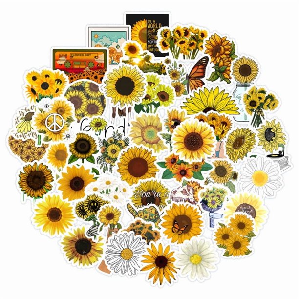 Pegatinas de vinilo impermeables con girasoles y margaritas, 50 unidades