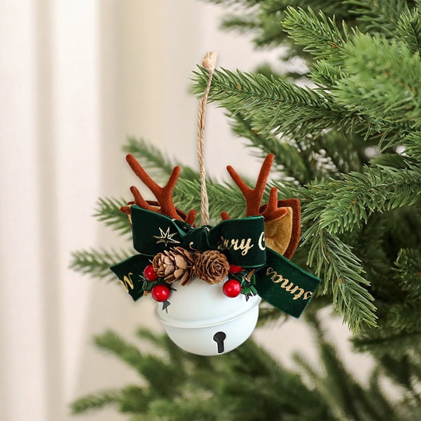 Christmas Bells Hanging Pendant Set | Metal Gold Red White Ornaments | Antler Bow Design | Durable Reusable Christmas Tree Door Wall Festive Decor | Holiday Gift Accessory