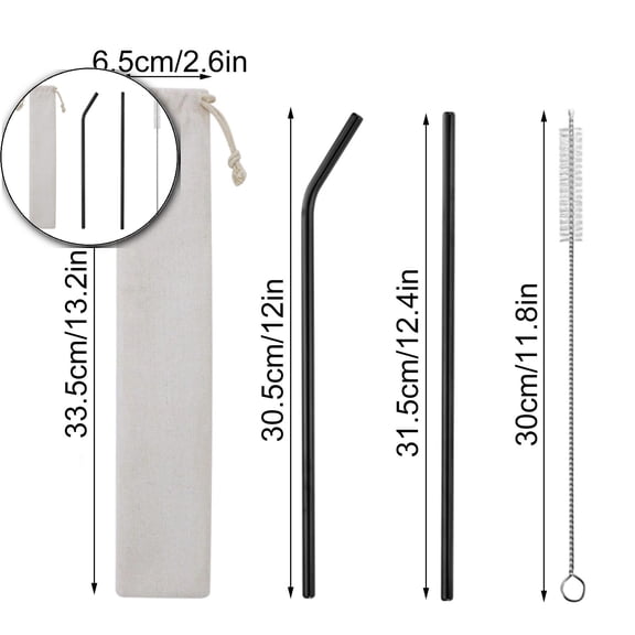 VQPeo 304 Stainless Steel Straws Set, 5 Colorful Metal Drinking Straws for Hot & Cold Beverages, Includes Straw Cleaner & Stylish Portable Pouch - Eco-Friendly & Dishwasher Safe