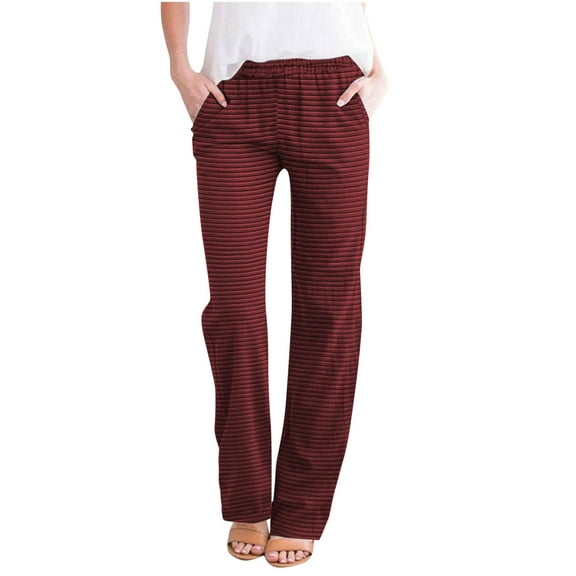 Kaemgyyd Womens Straight Leg Sweatpants Casual Stripe Workout Pants Comfy Stretch Soft Lounge Trousers with Pockets