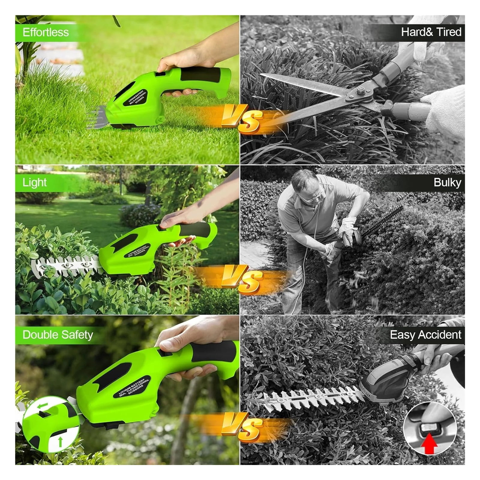 Effortlessly Trim Your Lawn and Shrubs with This 7.2V 2-in-1 Electric Handheld Hedge Trimmer - Pruning Shears, Rechargeable Lith