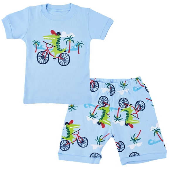 FEDPOP Toddler Boys Pajamas Cartoon Alligator Pattern Summer 2Pjs Kids Sleepwear Short Set