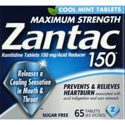 Zantac 150 Cool Mint Maximum Strength Ranitidine Acid Reducer Tablets, 65ct