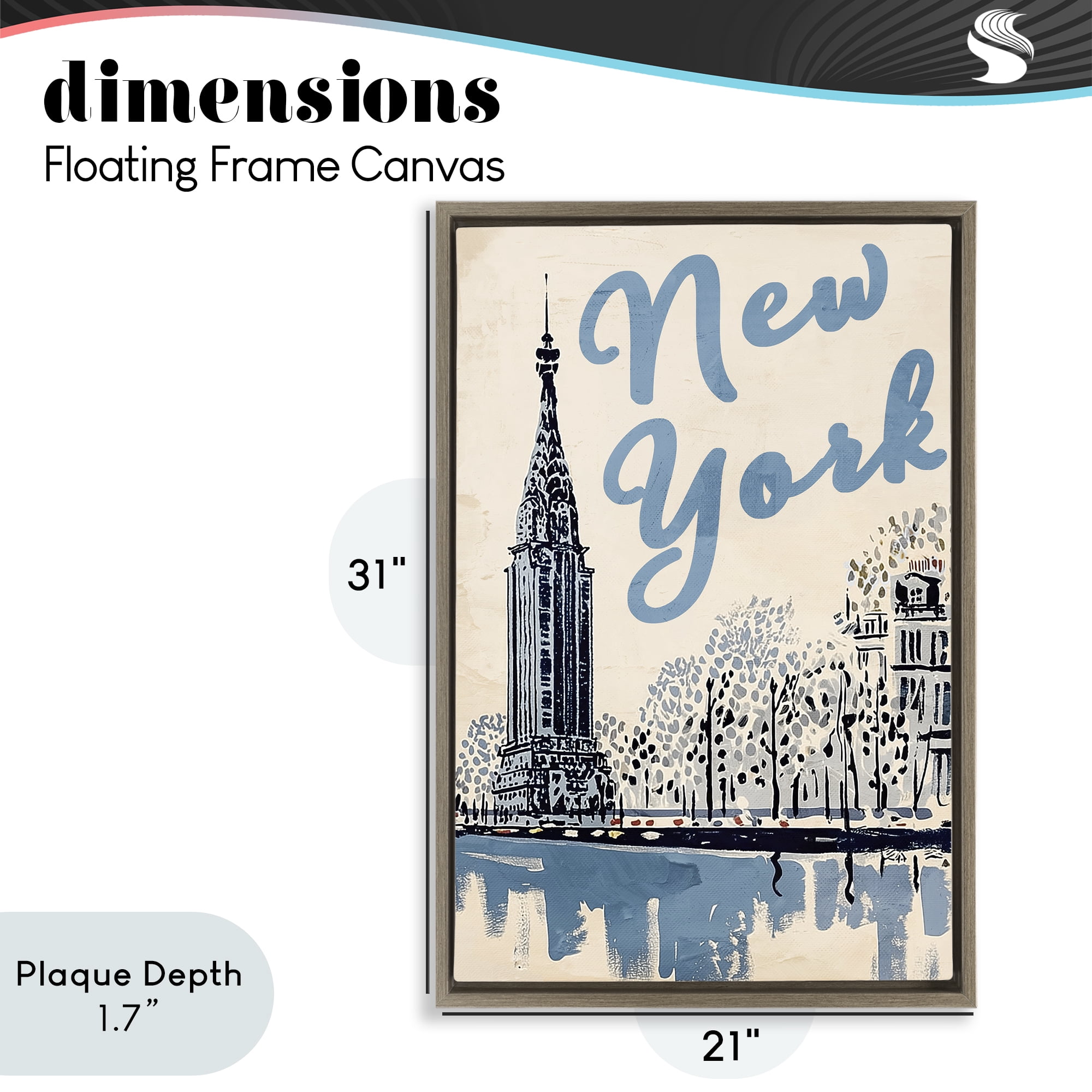 Stupell Industries Blue & Beige New York Travel Brown Framed Floater Canvas Wall Art, design by Annabelle Hall