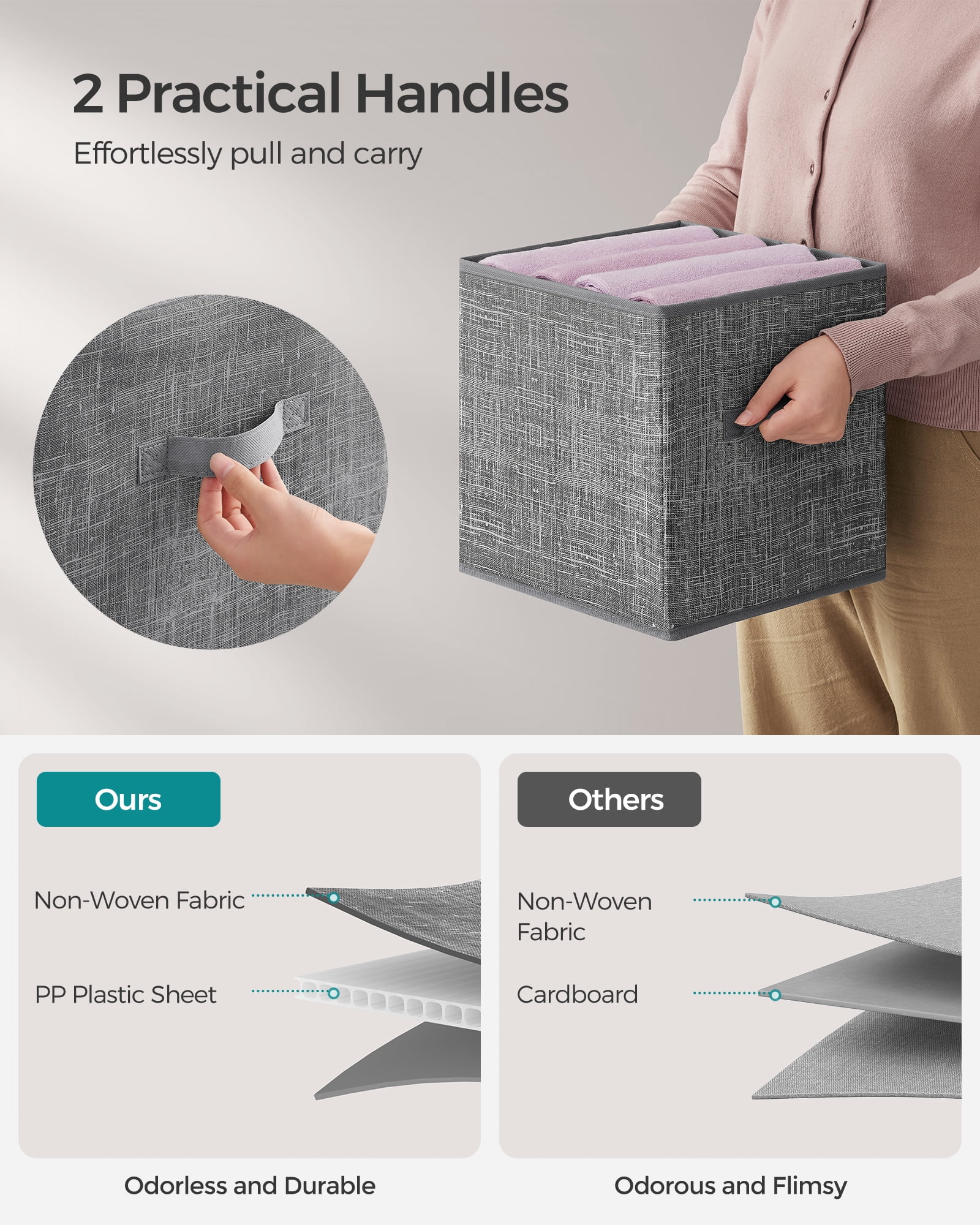 8 Storage Cubes, 11" Non-Woven Fabric Bins with Double Handles Closet Organizers for Bedroom Living Room Cattail Gray